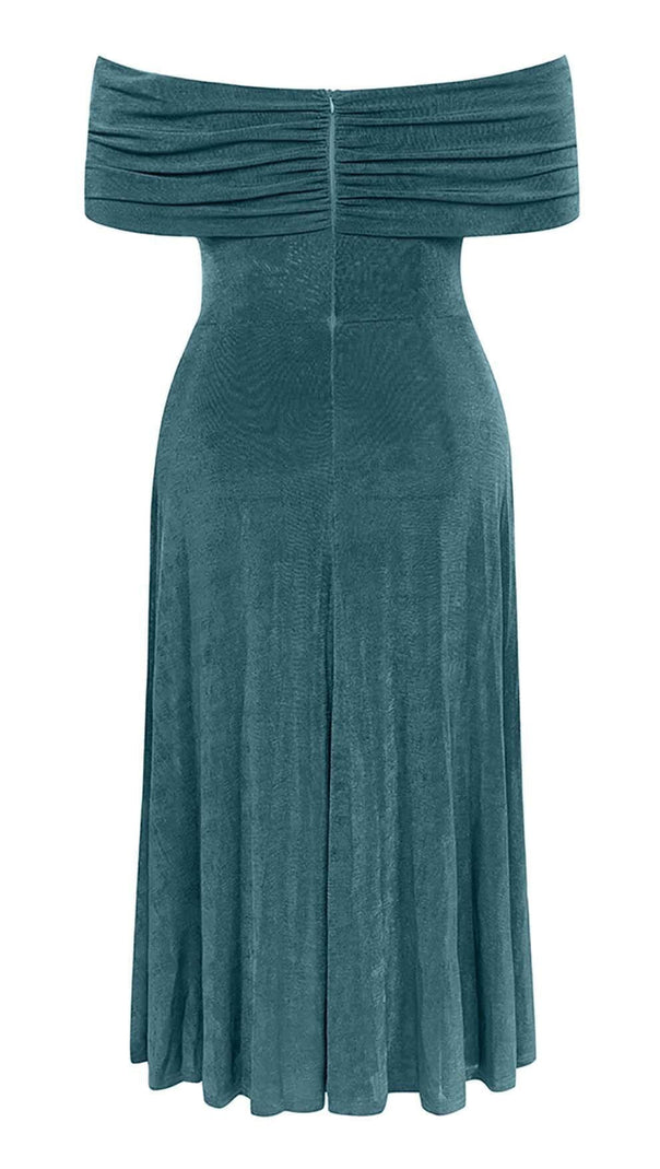 AIIZIE PLUS OFF SHOULDER MIDI DRESS IN GREEN - product image