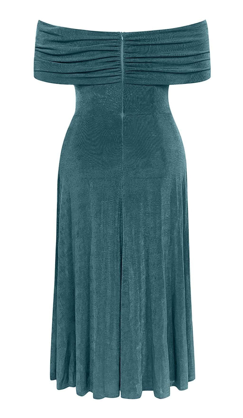 PLUS OFF SHOULDER MIDI DRESS IN GREEN