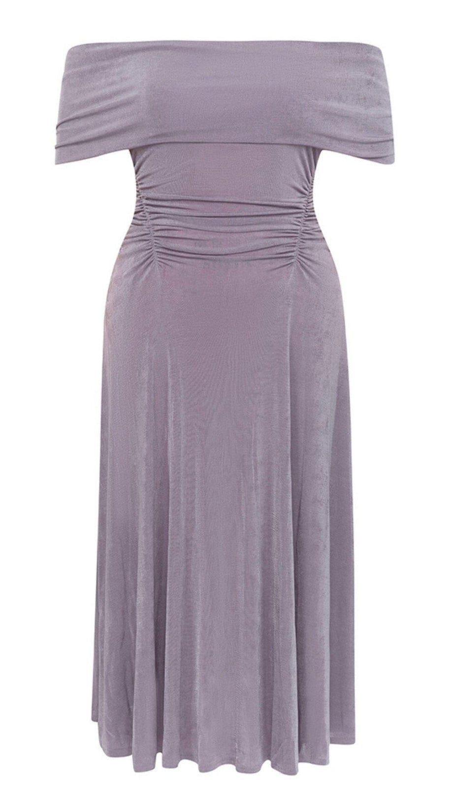 PLUS OFF SHOULDER MIDI DRESS IN PURPLE