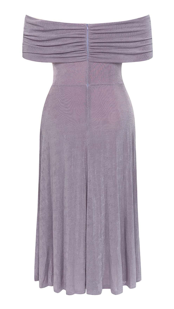AIIZIE PLUS OFF SHOULDER MIDI DRESS IN PURPLE - product image