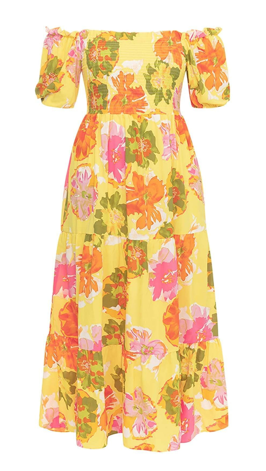 PLUS SIZE FLORAL PRINT MIDI DRESS IN MULTICOLOR