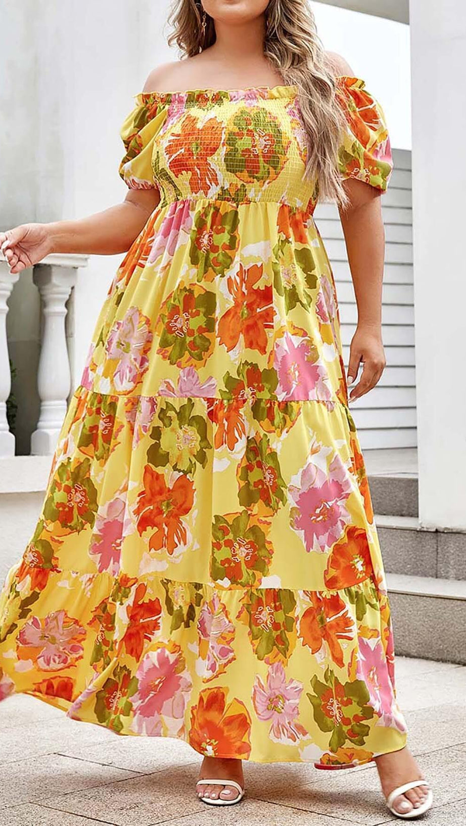 PLUS SIZE FLORAL PRINT MIDI DRESS IN MULTICOLOR