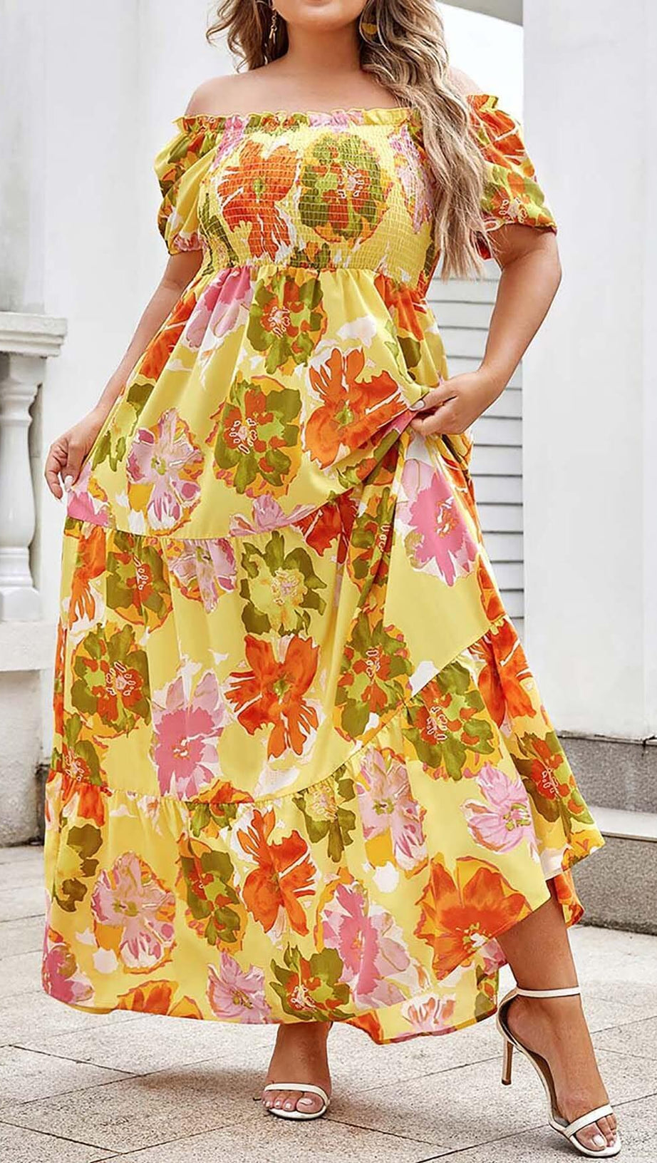 PLUS SIZE FLORAL PRINT MIDI DRESS IN MULTICOLOR