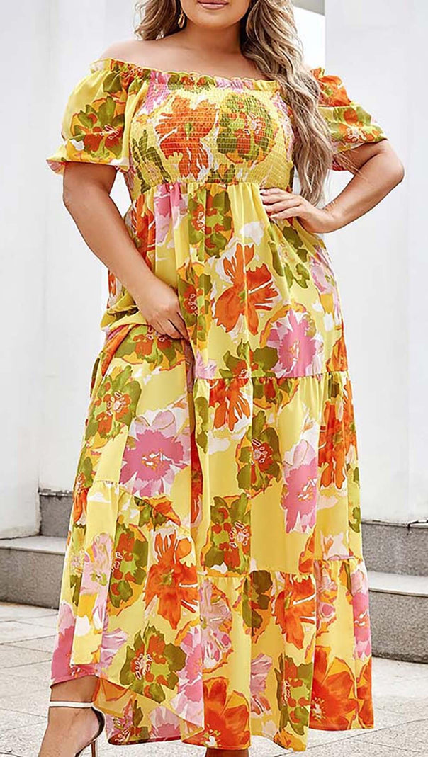 AIIZIE PLUS SIZE FLORAL PRINT MIDI DRESS IN MULTICOLOR - product image