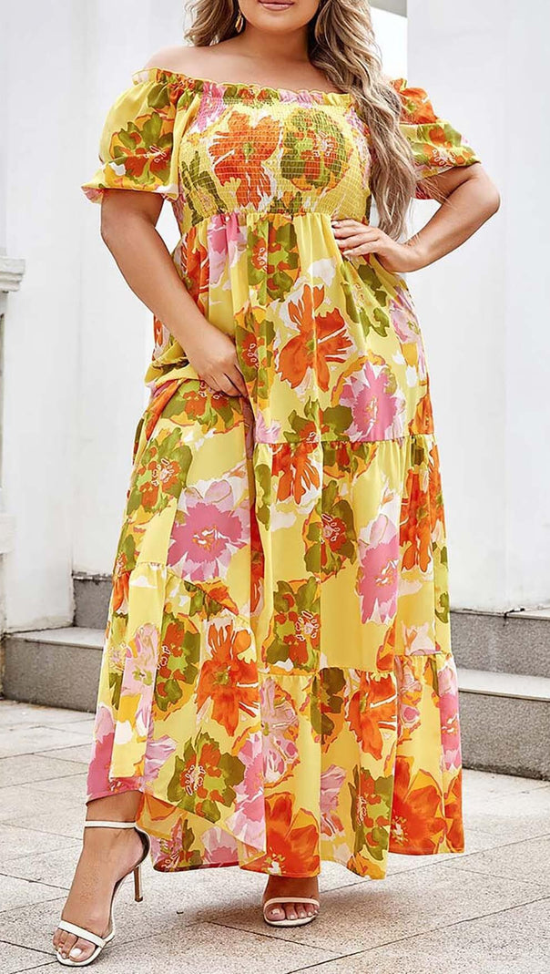 AIIZIE PLUS SIZE FLORAL PRINT MIDI DRESS IN MULTICOLOR - product image
