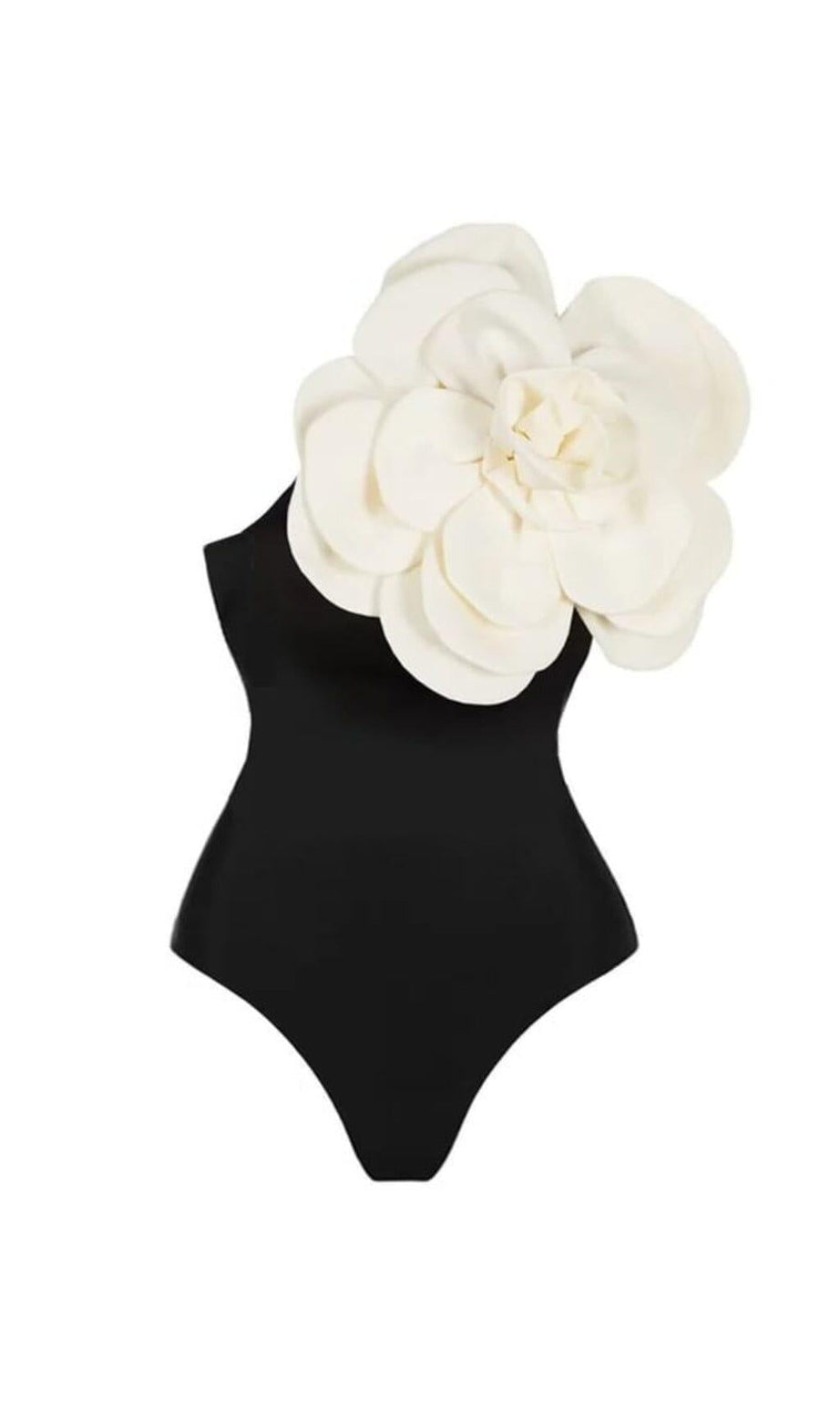 COSTUME DA BAGNO INTERO CON FIORI 3D ESAGGERATI IN NERO