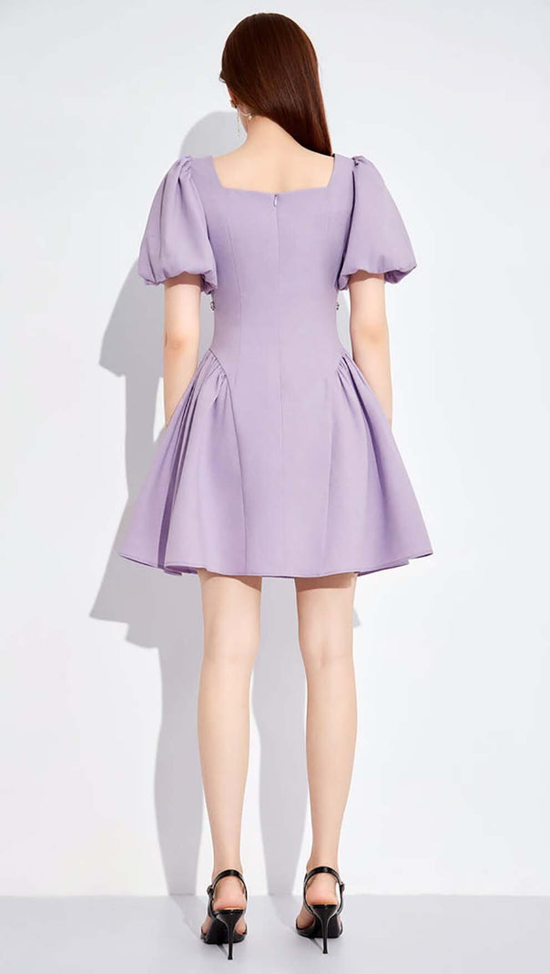 AIIZIE PUFF SLEEVES WAIST-TIGHTENING MINI DRESS IN LILAC - product image