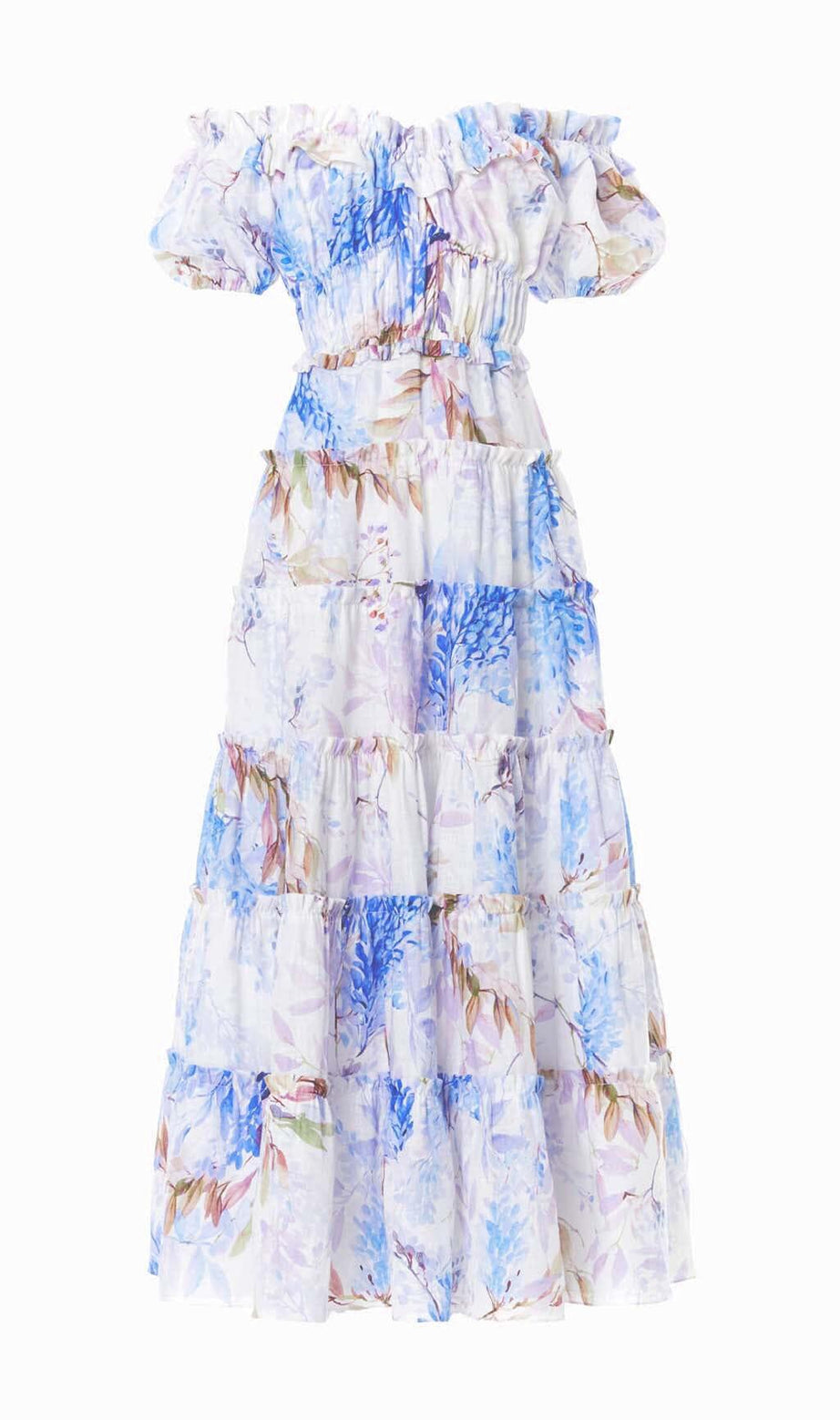 PUFFY SLEEVE CORSET MIDI DRESS IN LAVANDER