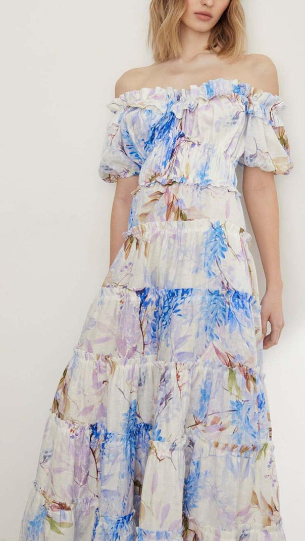 AIIZIE PUFFY SLEEVE CORSET MIDI DRESS IN LAVANDER - product image