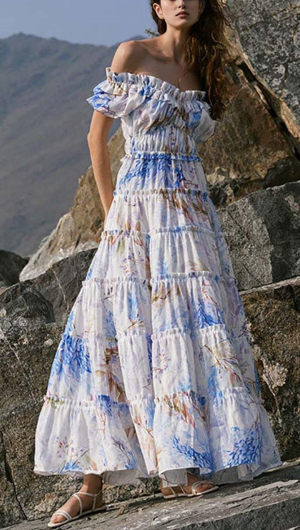 AIIZIE PUFFY SLEEVE CORSET MIDI DRESS IN LAVANDER - product image