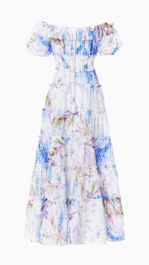 AIIZIE PUFFY SLEEVE CORSET MIDI DRESS IN LAVANDER - product image