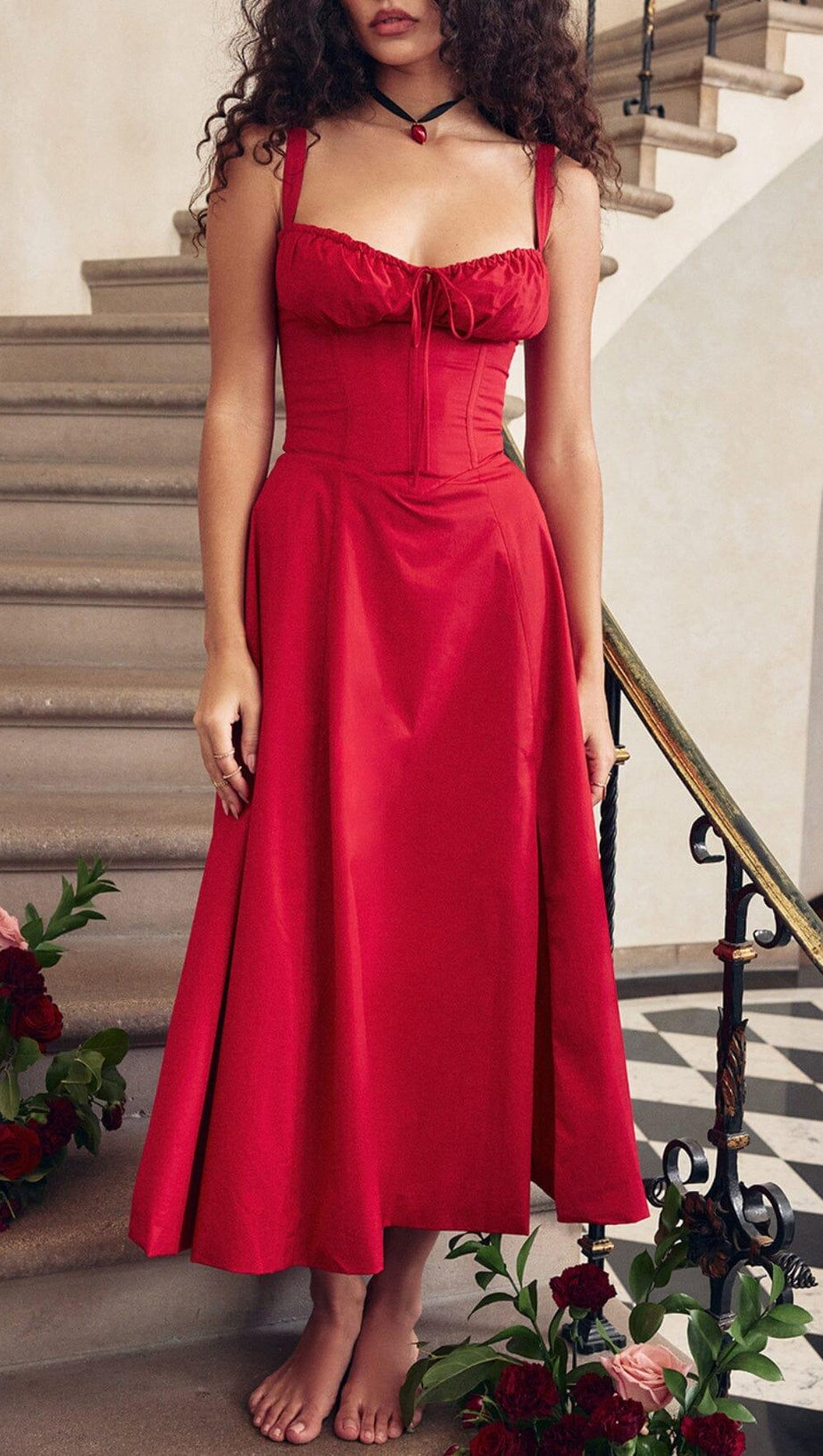 RED ROSE BUSTIER SUNDRESS