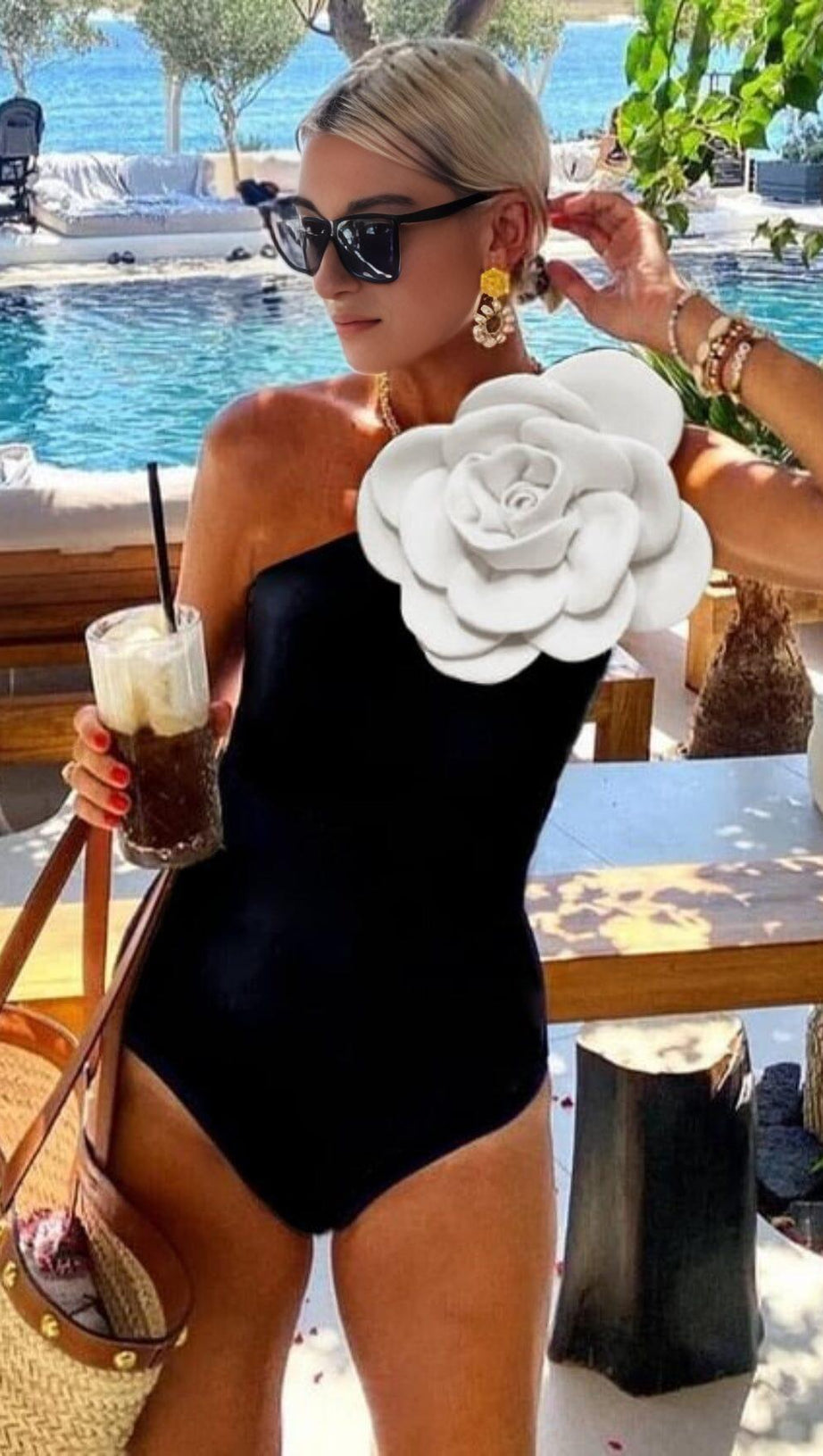 EXAGGERATED 3D FLOWER ONE PIECE SWIMSUIT IN BLACK