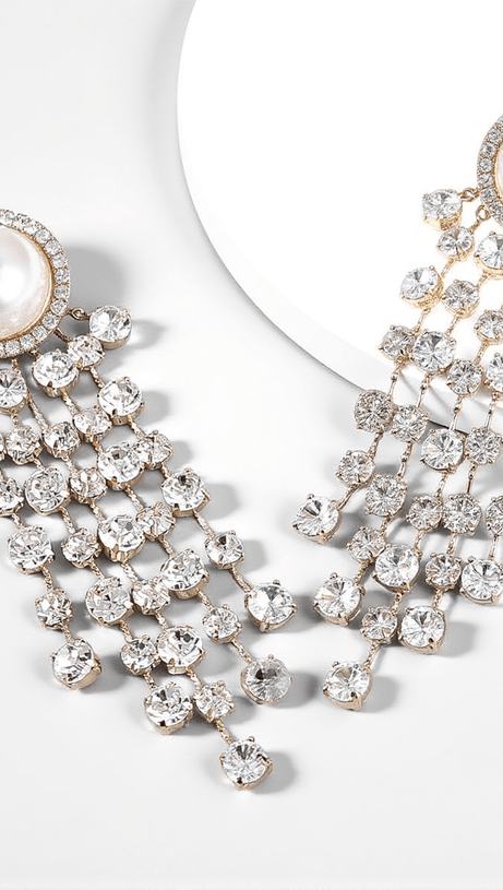 LETA PEARL CRYSTAL TASSEL EARRINGS