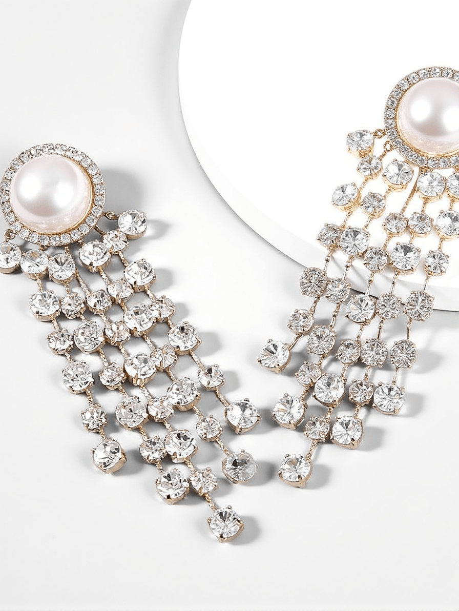 LETA PEARL CRYSTAL TASSEL EARRINGS