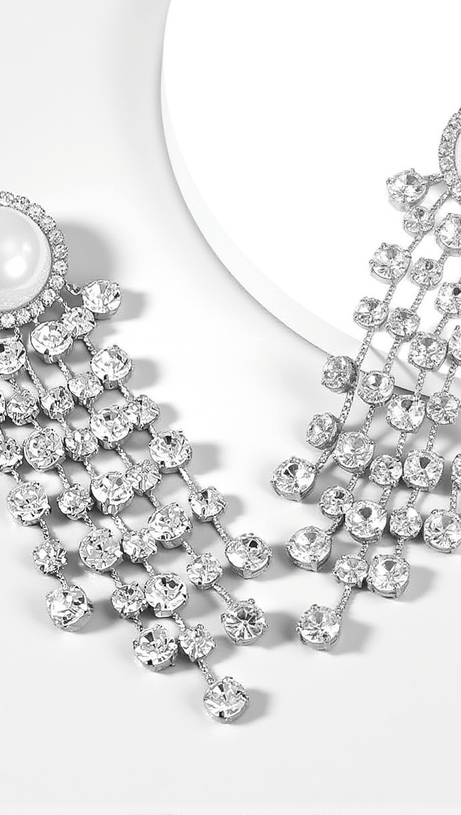 LETA PEARL CRYSTAL TASSEL EARRINGS