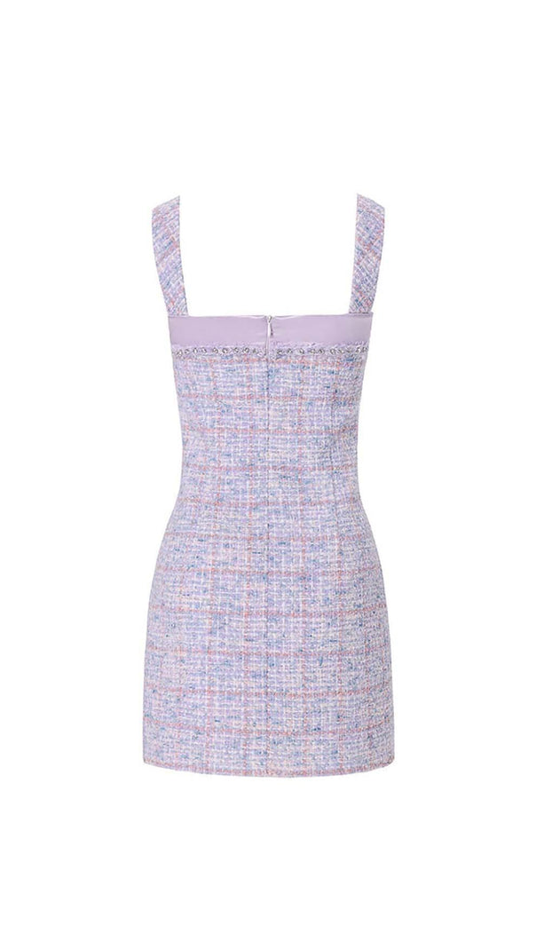 AIIZIE RHINESTONE BOWTIE TWEED MINI DRESS IN PURPLE - product image
