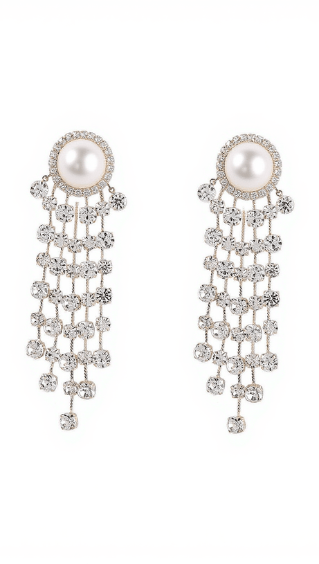 LETA PEARL CRYSTAL TASSEL EARRINGS