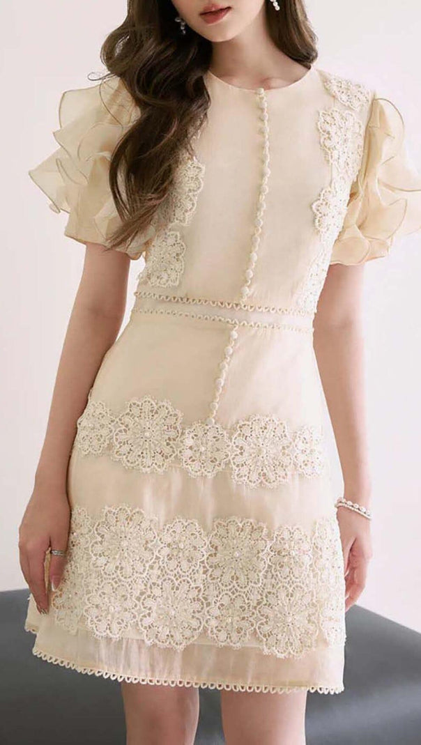 AIIZIE RUFFLE BUTTON LINE MIDI DRESS IN BEIGE - product image