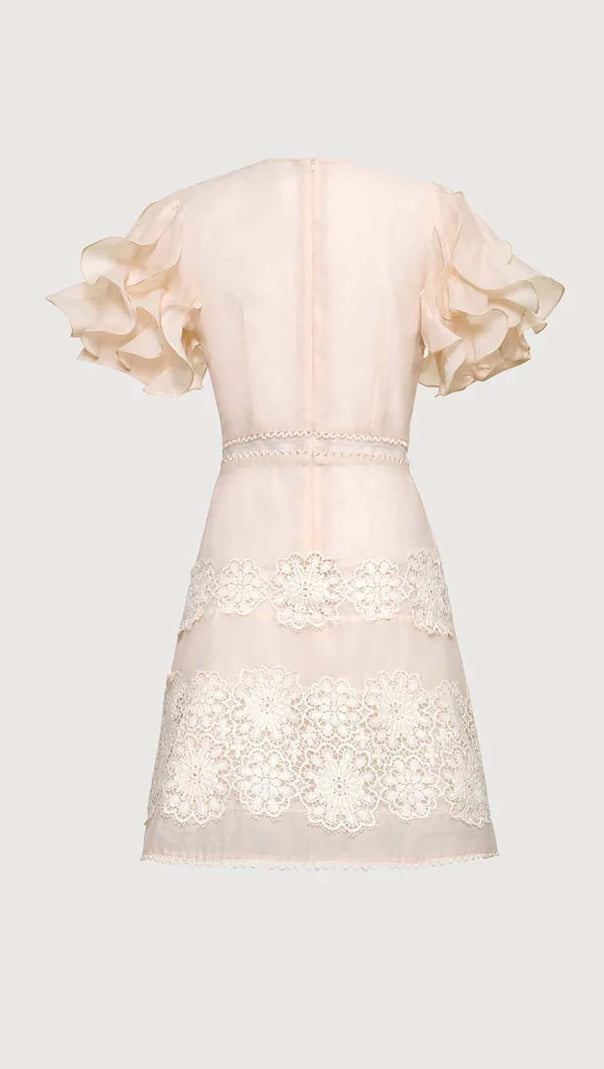 AIIZIE RUFFLE BUTTON LINE MIDI DRESS IN BEIGE - product image