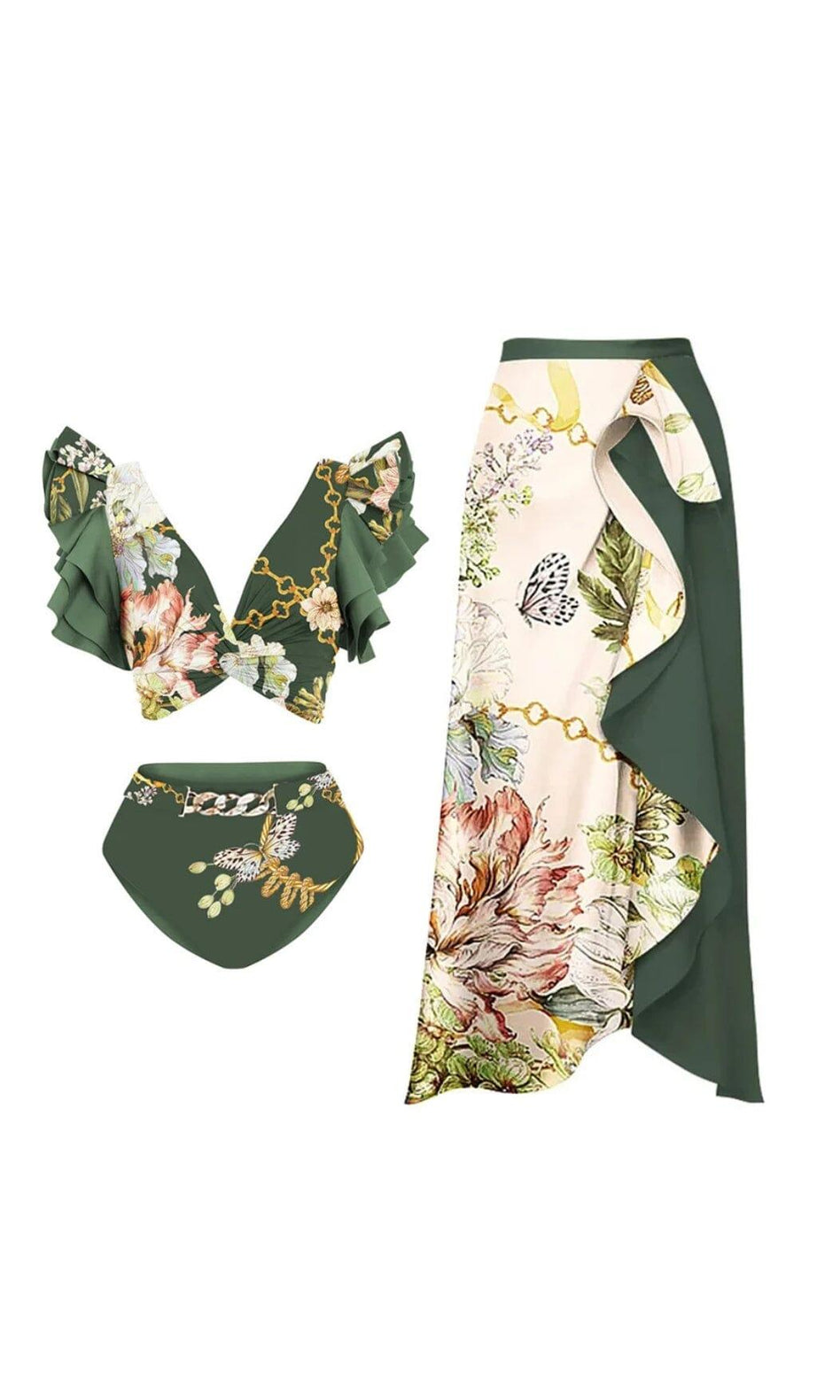 COSTUME DA BAGNO BIKINI E GONNA CON STAMPA FLOREALE A VOLTE