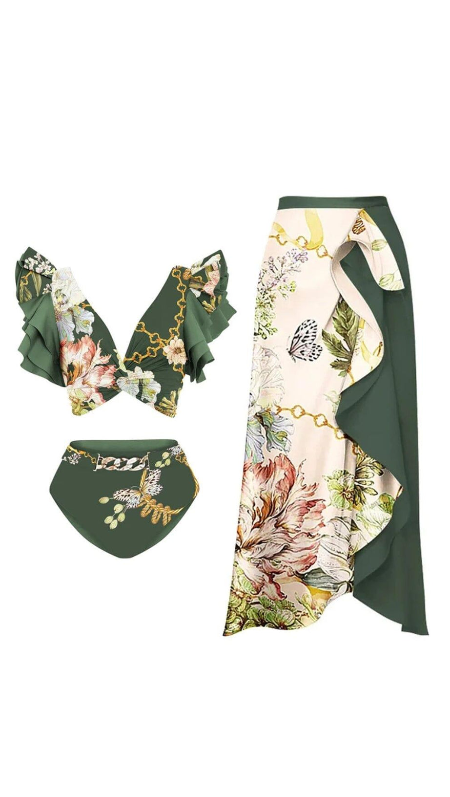 Bikini-Badeanzug und Rock mit Blumenmuster und Rüschen