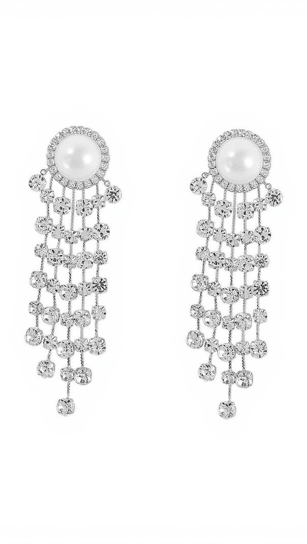 AIIZIE LETA PEARL CRYSTAL TASSEL EARRINGS - product image