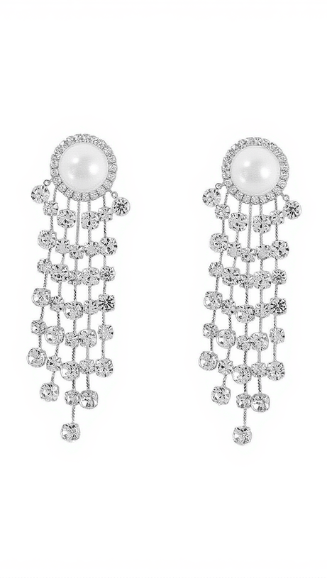 LETA PEARL CRYSTAL TASSEL EARRINGS