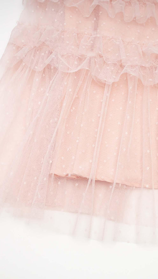 AIIZIE RUFFLE OFF SHOULDER TIERED MIDI DRESS IN PINK - product image