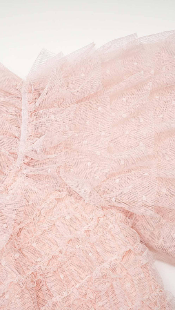AIIZIE RUFFLE OFF SHOULDER TIERED MIDI DRESS IN PINK - product image