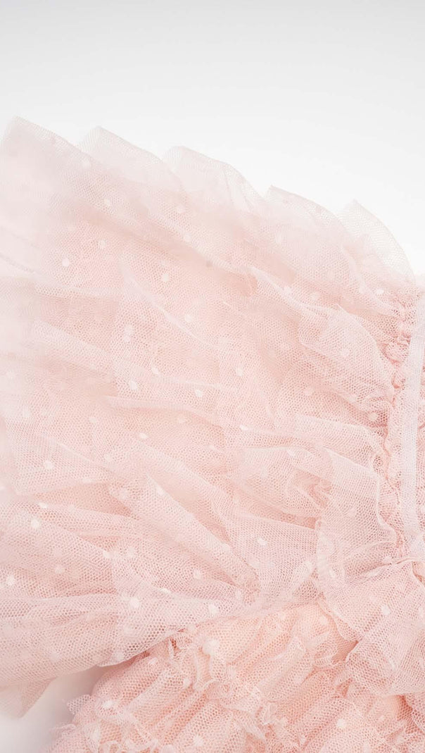 AIIZIE RUFFLE OFF SHOULDER TIERED MIDI DRESS IN PINK - product image