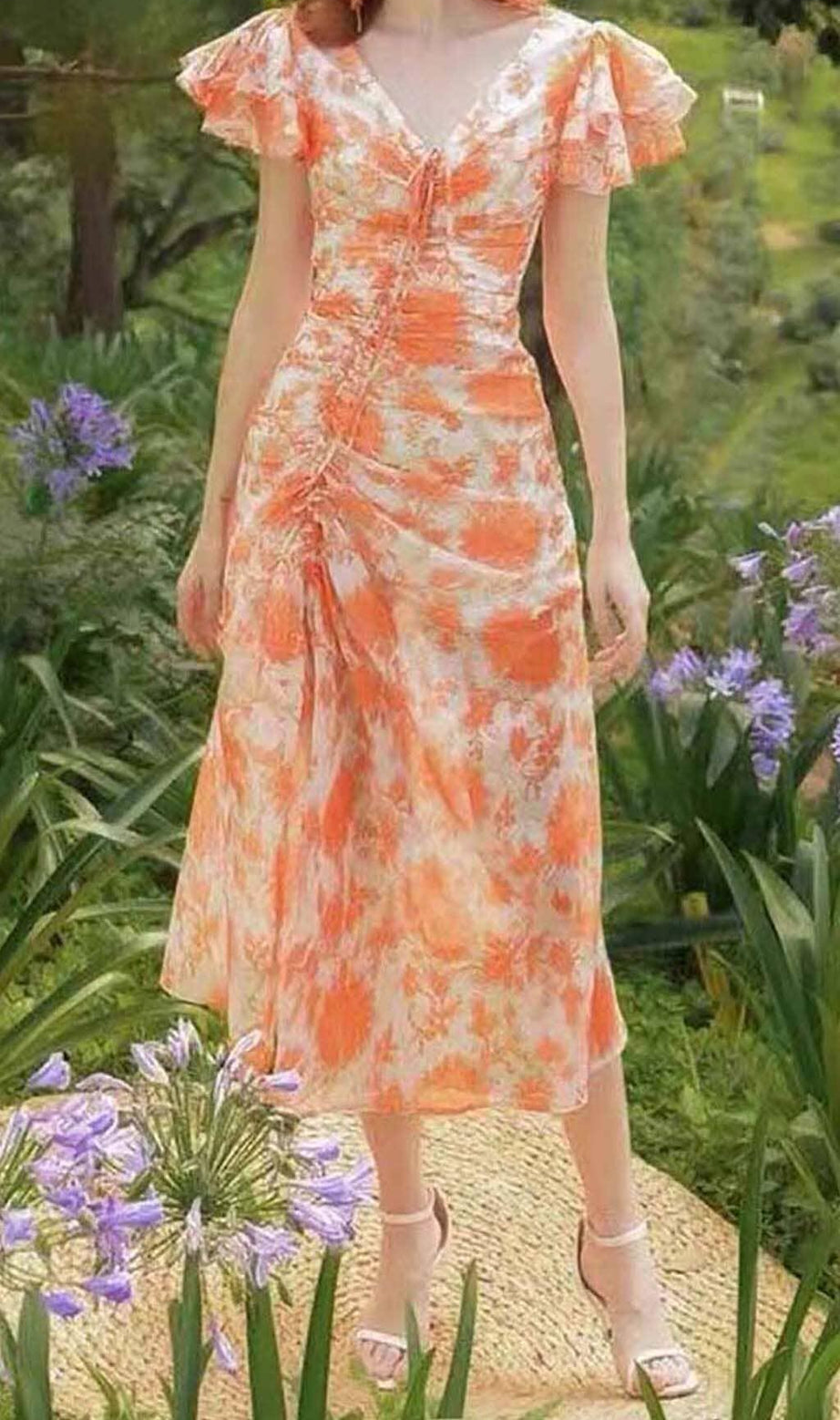 RUFFLE SLEEVED VOILE MAXI DRESS IN PINK