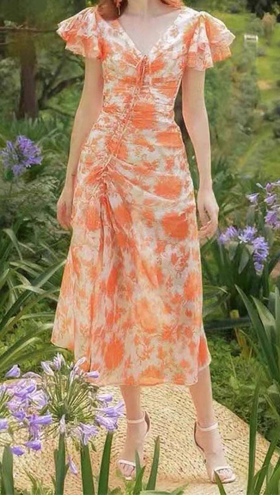RUFFLE SLEEVED VOILE MAXI DRESS IN PINK