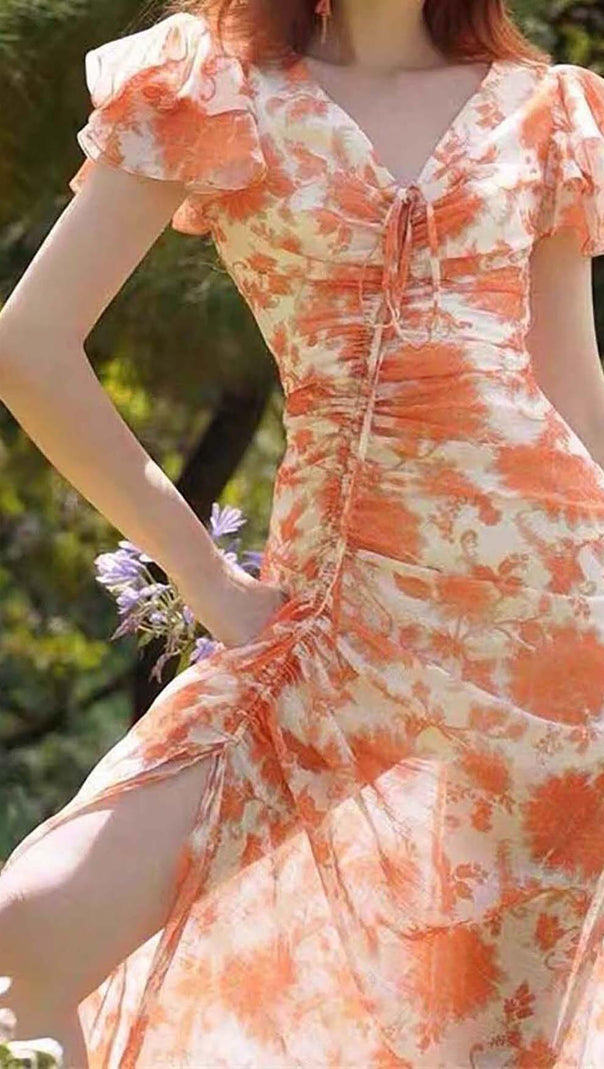 AIIZIE RUFFLE SLEEVED VOILE MAXI DRESS IN PINK - product image