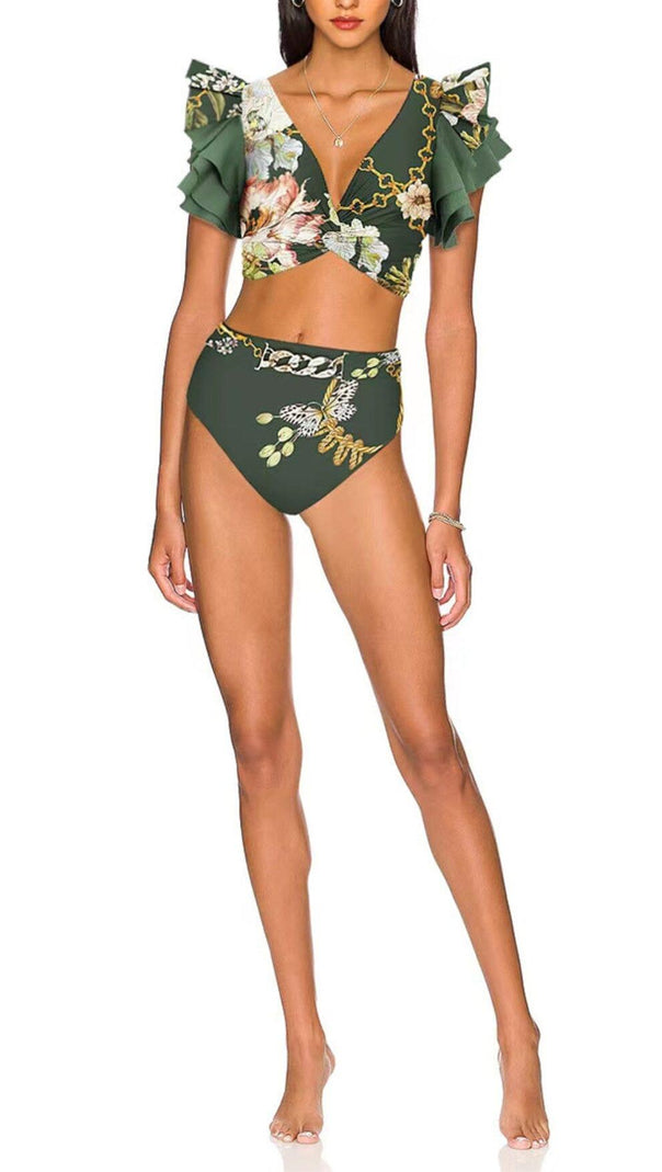 AIIZIE RUFFLED FLORAL PRINT BIKINI SWIMSUIT AND SKIRT - product image