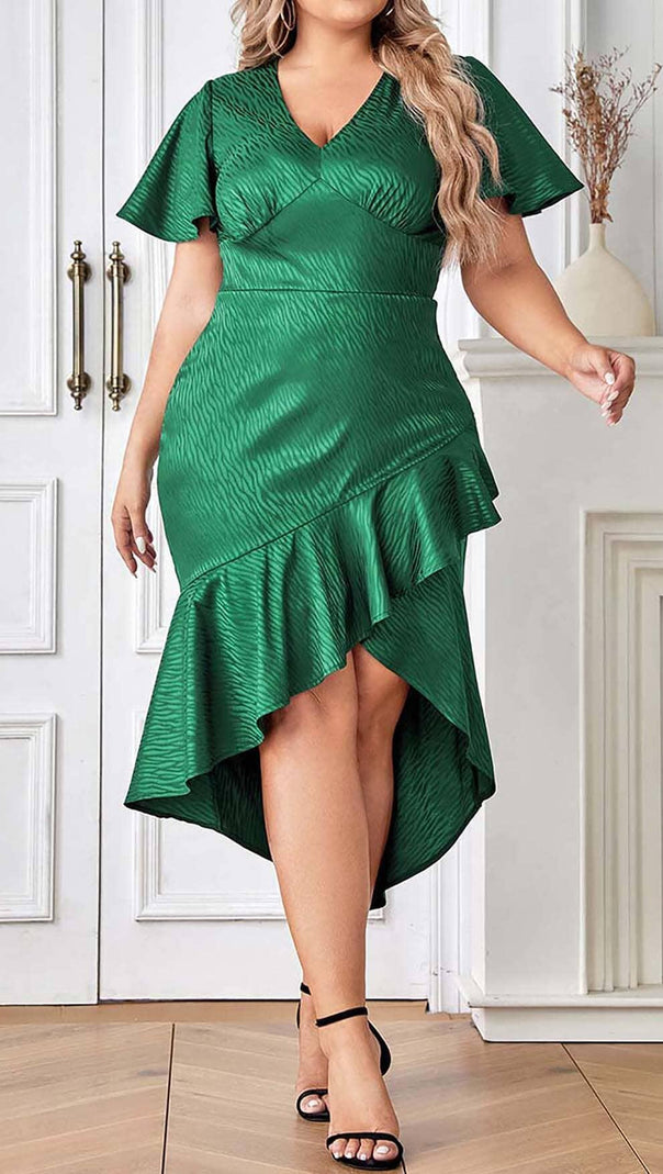 AIIZIE RUFFLE TRIM WRAP MIDI DRESS IN GREEN - product image