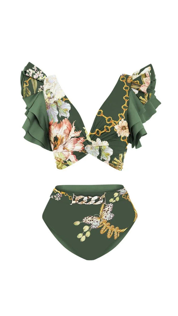 AIIZIE RUFFLED FLORAL PRINT BIKINI SWIMSUIT AND SKIRT - product image