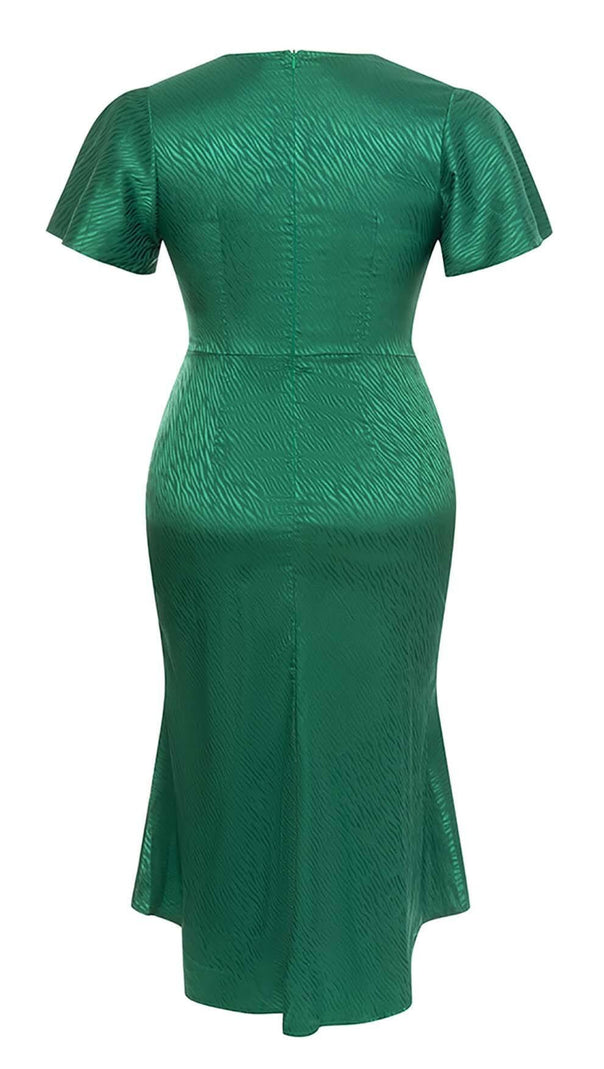 AIIZIE RUFFLE TRIM WRAP MIDI DRESS IN GREEN - product image