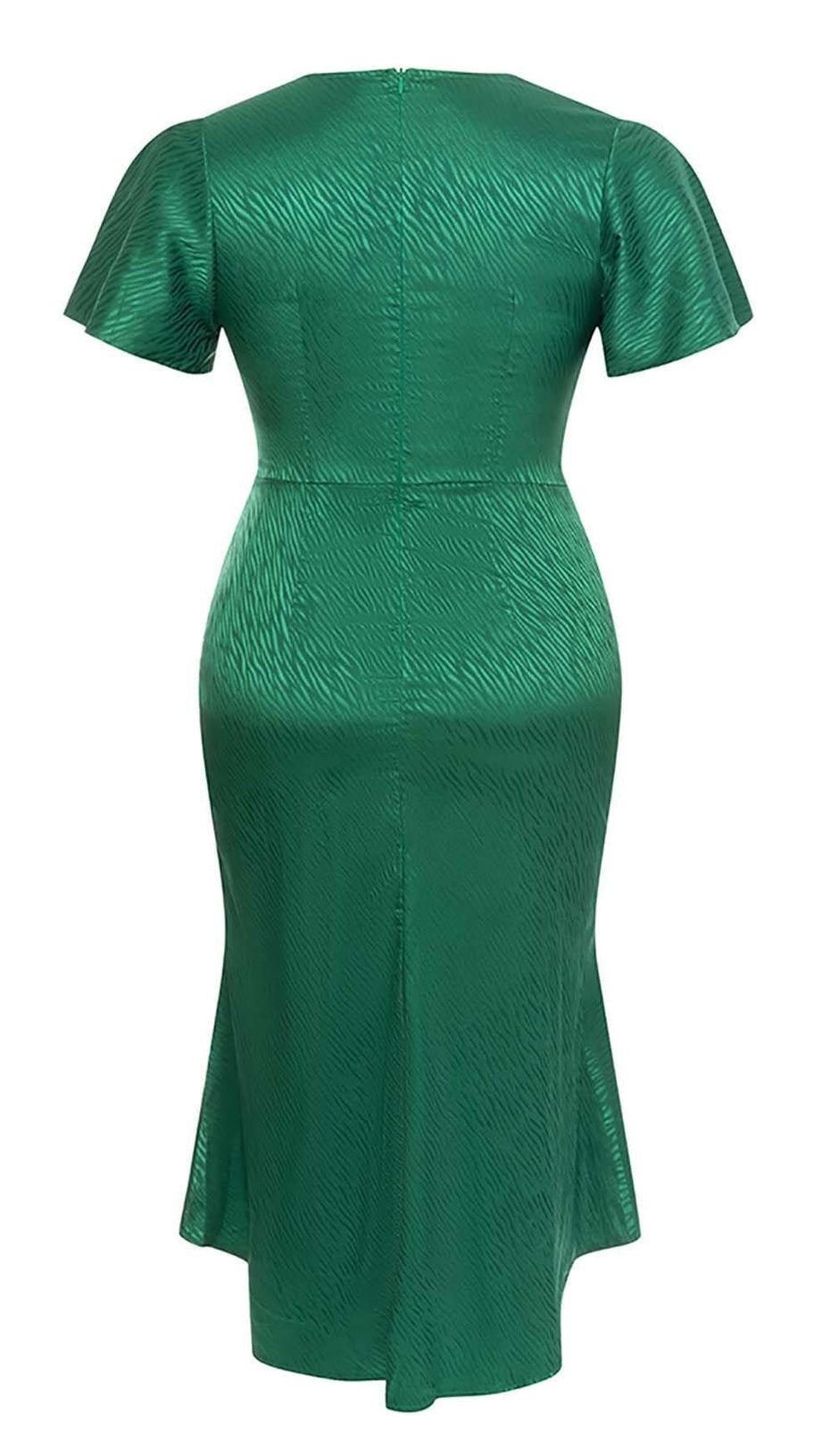 WICKEL-MIDIKLEID MIT RÜSCHENBESATZ IN GRÜN