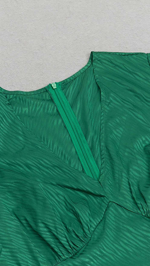 AIIZIE RUFFLE TRIM WRAP MIDI DRESS IN GREEN - product image