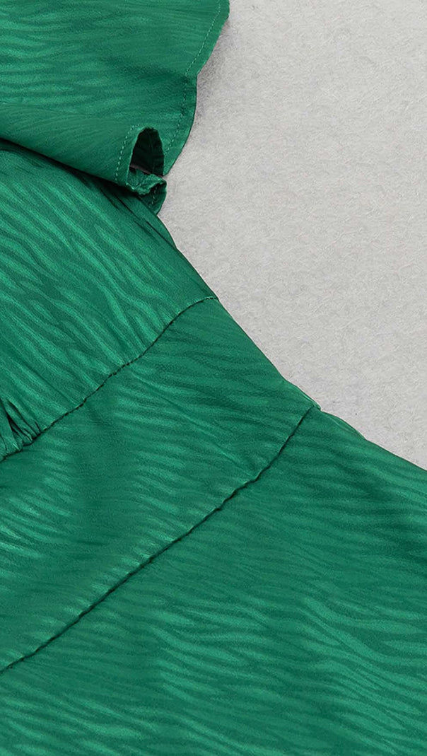 Ruffle Trim Wrap Midi Dress in Green