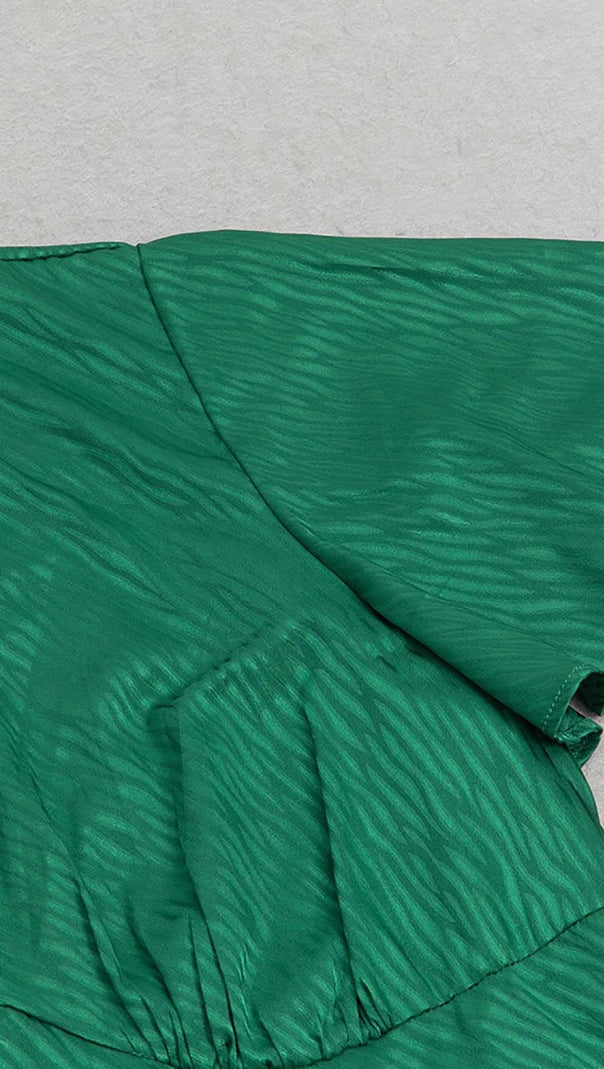 Ruffle Trim Wrap Midi Dress in Green