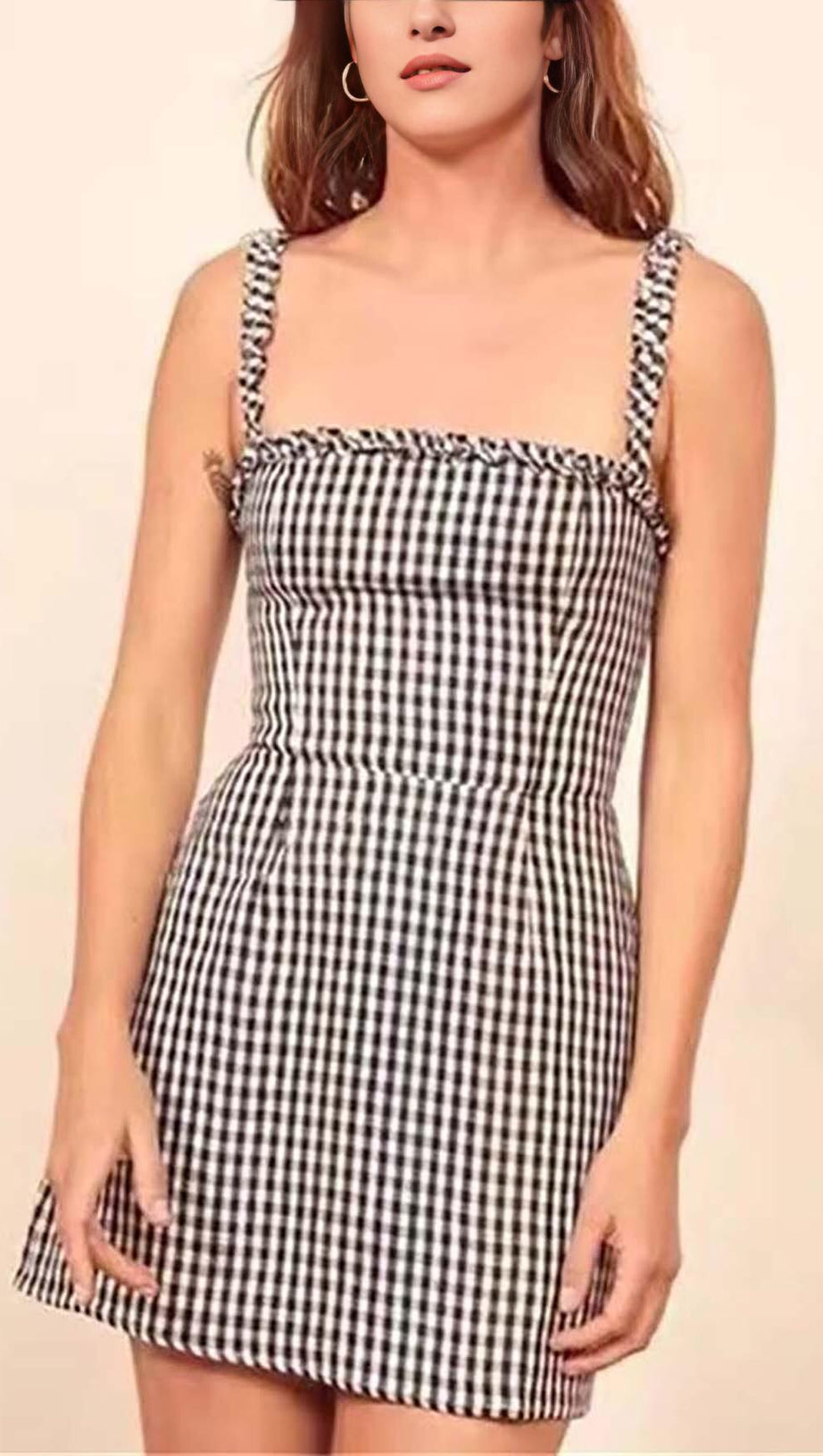 Ärmelloses Minikleid mit Rüschen aus Vichy-Karo