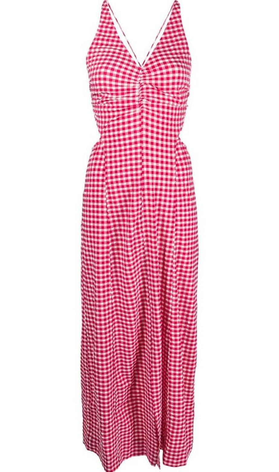SEERSUCKER PLUNGE MAXI DRESS IN PINK