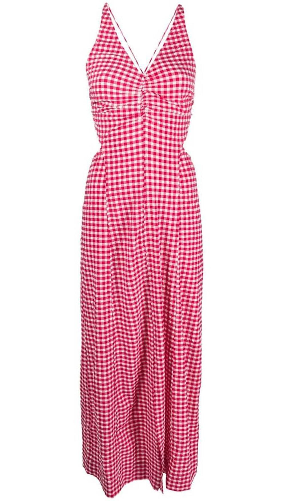 SEERSUCKER PLUNGE MAXI DRESS IN PINK