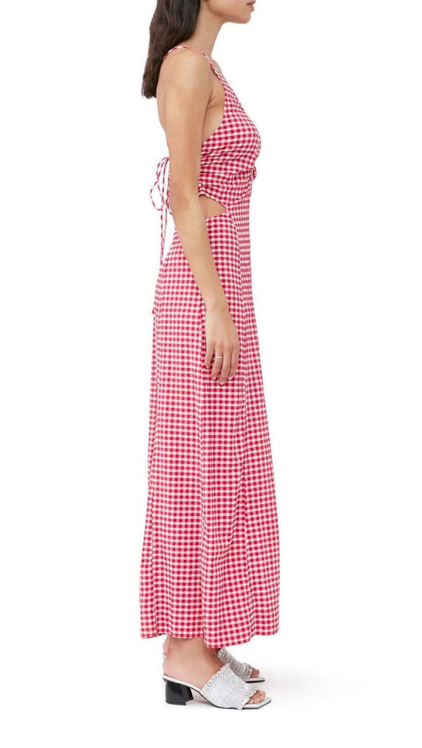 AIIZIE SEERSUCKER PLUNGE MAXI DRESS IN PINK - product image