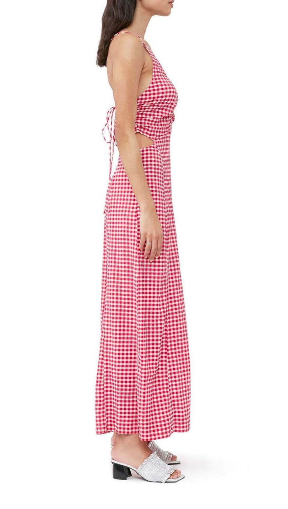 SEERSUCKER-MAXIKLEID MIT TIEFEM AUSSCHNITT IN ROSA