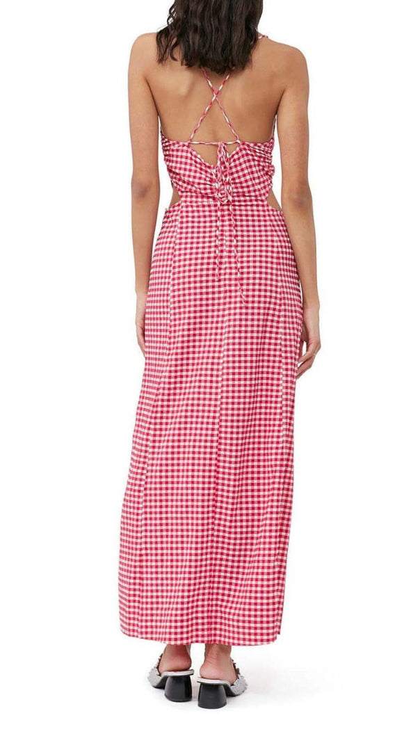 AIIZIE SEERSUCKER PLUNGE MAXI DRESS IN PINK - product image
