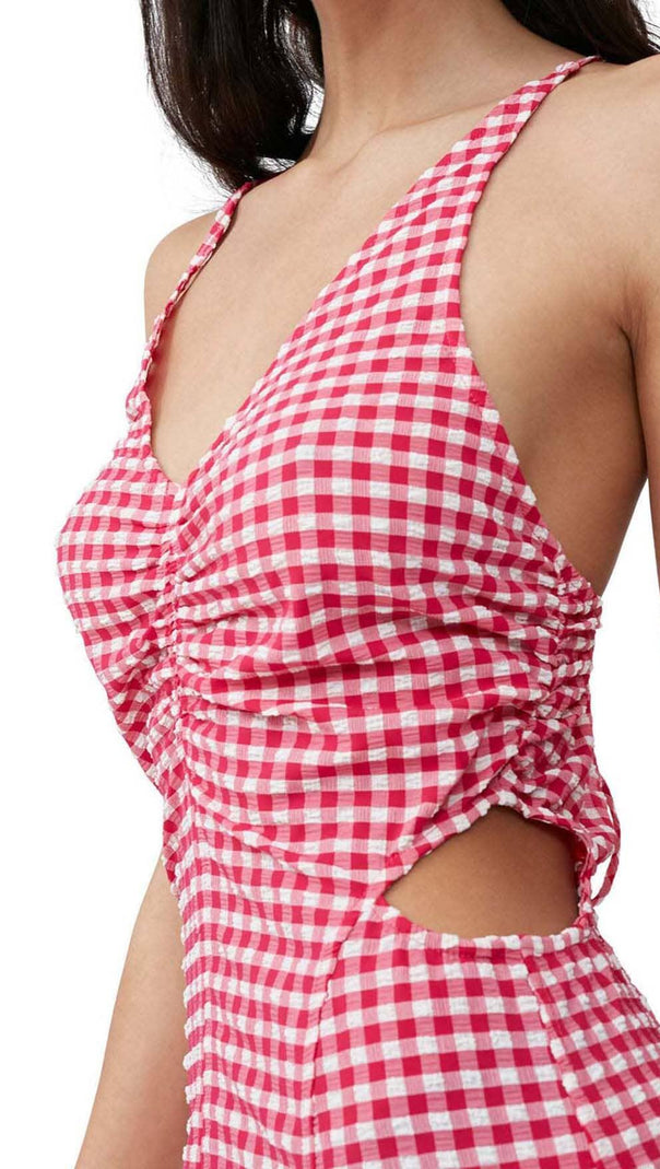 AIIZIE SEERSUCKER PLUNGE MAXI DRESS IN PINK - product image