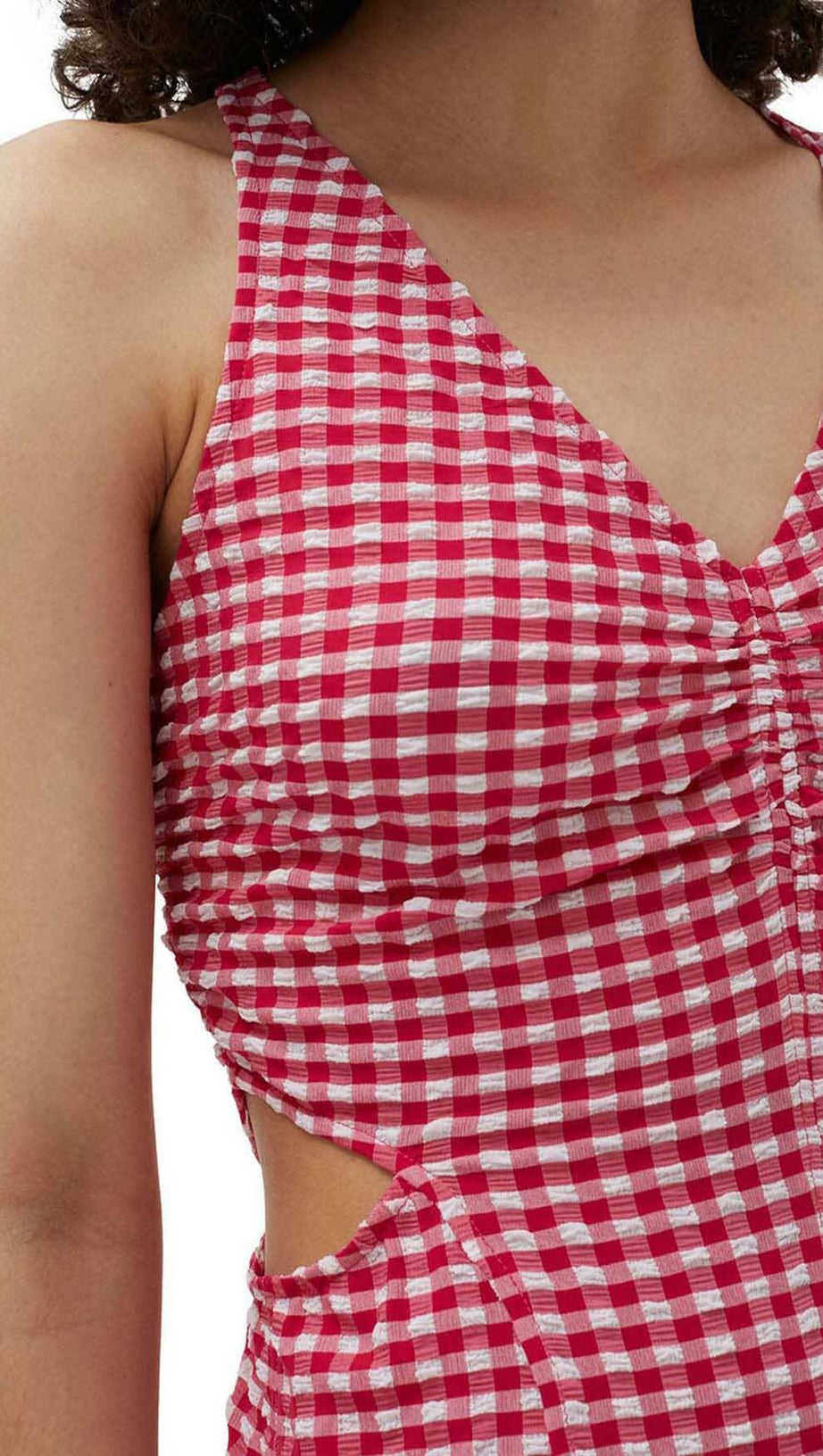 SEERSUCKER-MAXIKLEID MIT TIEFEM AUSSCHNITT IN ROSA